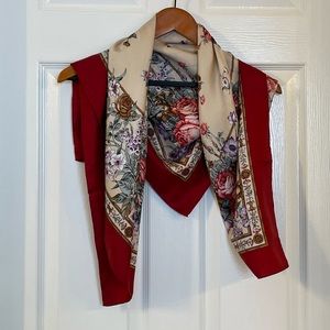 Floral scarf, cream background with maroon border